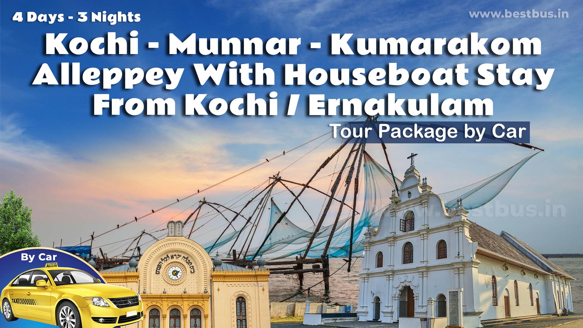 3 Nights-4 Days Kochi-Munnar-Kumarakom-Alleppey Tour Package With Houseboat Stay From Kochi/Ernakulam