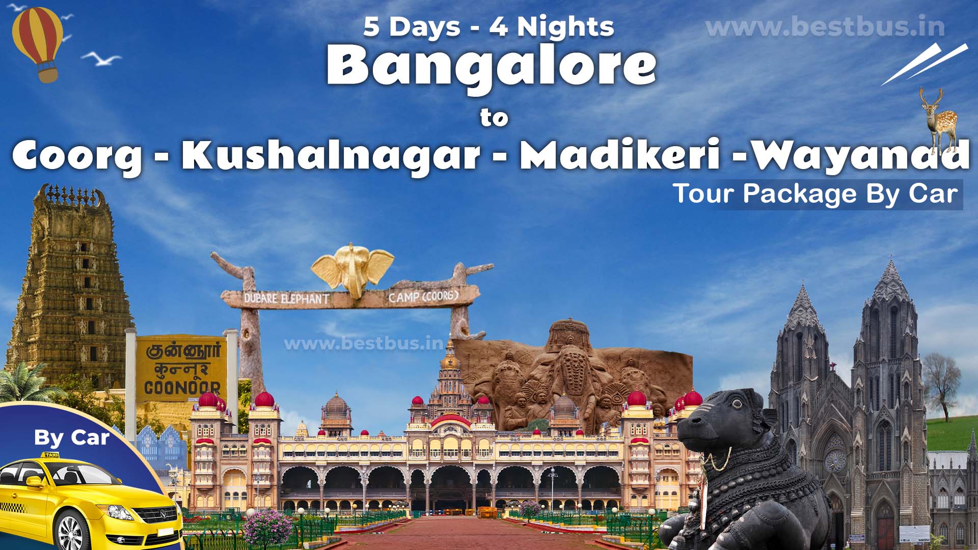 Bangalore To Coorg Kushalnagar Madikeri Wayanad  4 Nights 5 Days Tour Package By Car