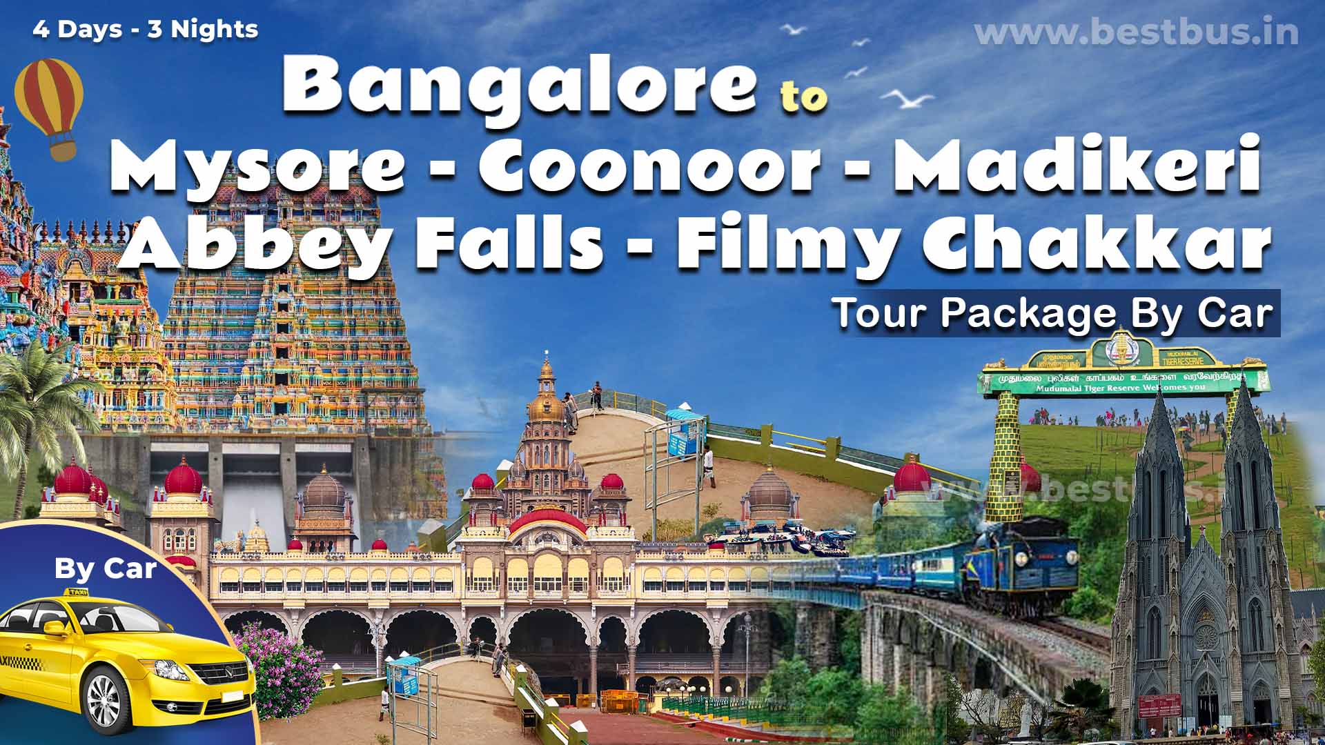 Bangalore To Mysore Coorg Madikeri Abbey Falls Mandalpatti 3 Nights  4 Days Tour Package By Car