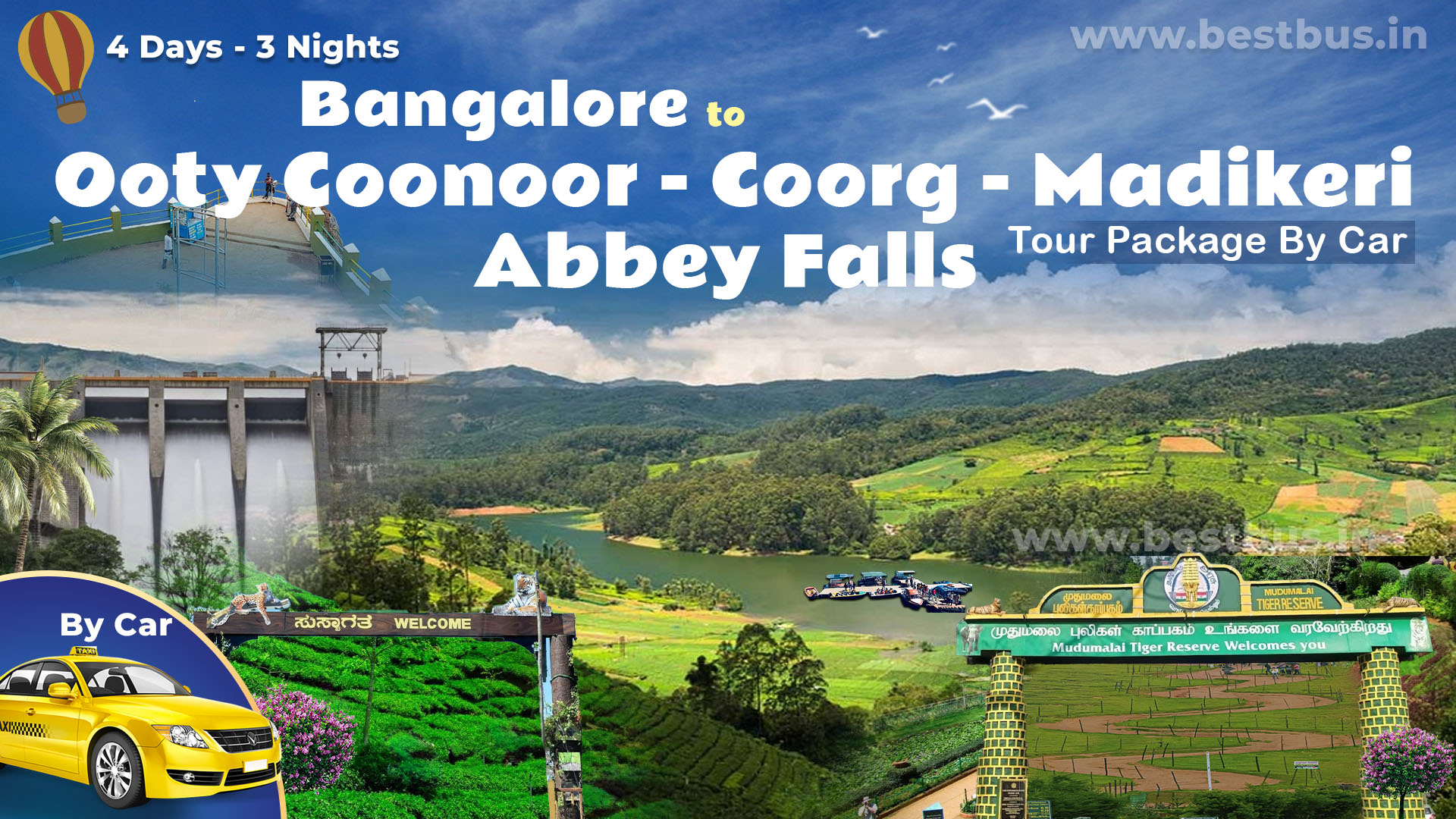Bangalore To Ooty Coonoor Coorg Madikeri Abbey Falls 3 Nights 4 Days Tour Package By Car