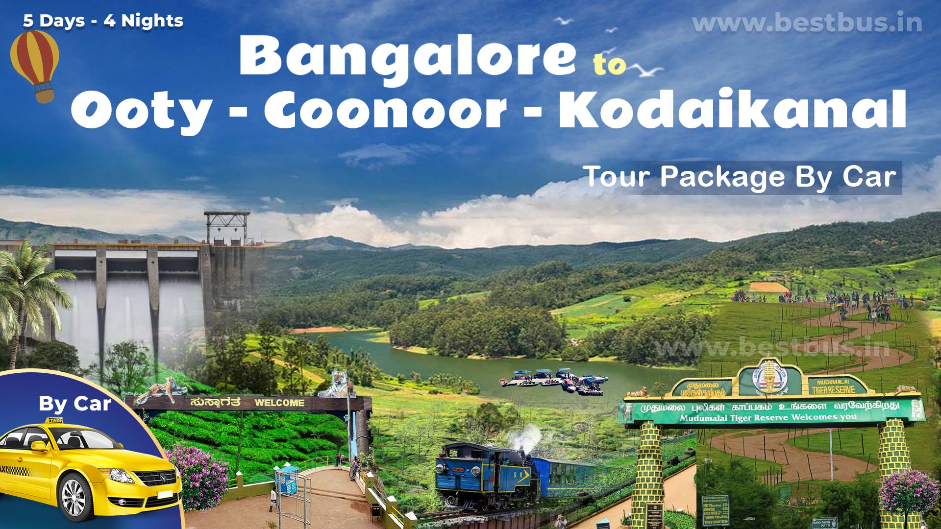 Bangalore To Ooty Coonoor Kodaikanal - 4 Nights-5 Days Tour Package By Car