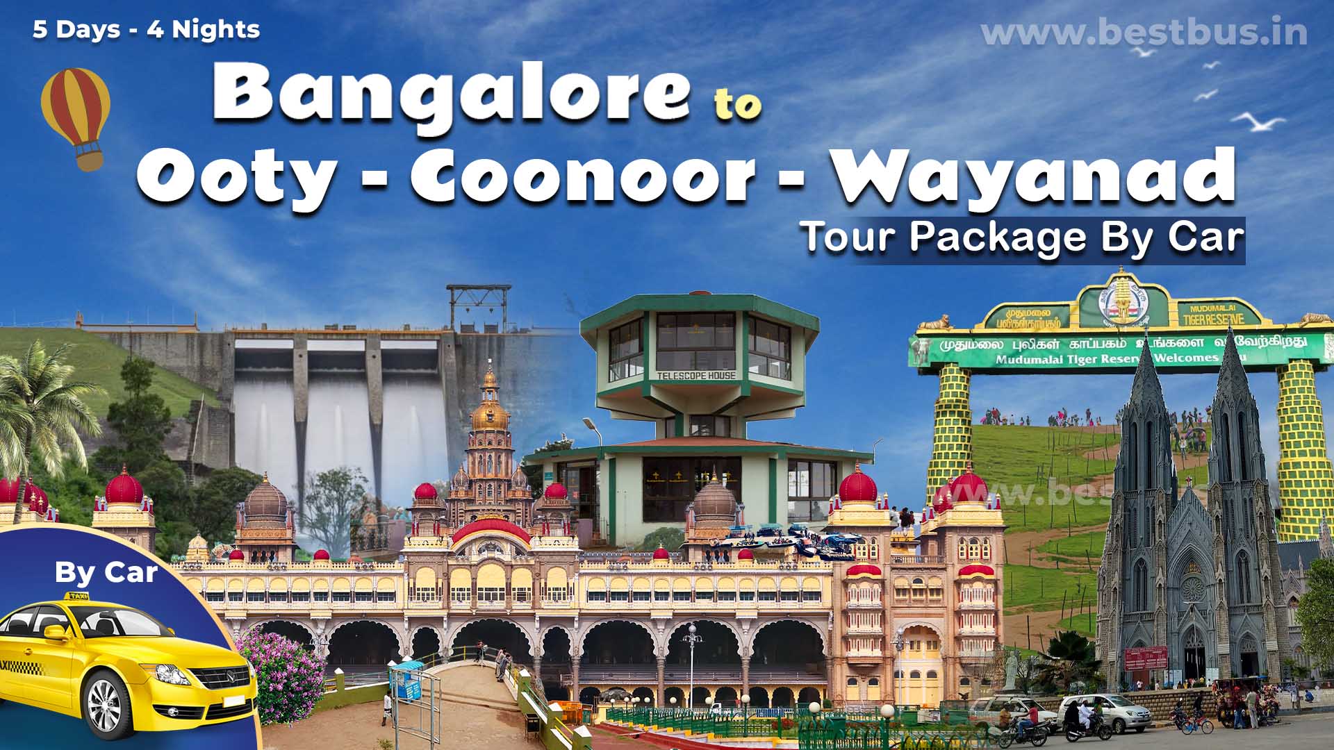 Bangalore To Ooty Coonoor Wayanad  4 Nights 5 Days Tour Package By Car