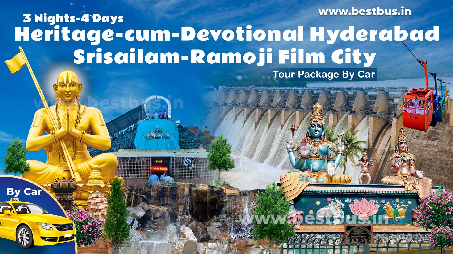 Heritage-cum-Devotional Hyderabad Srisailam Ramoji Film City Tour Package For 3 Nights-4 Days