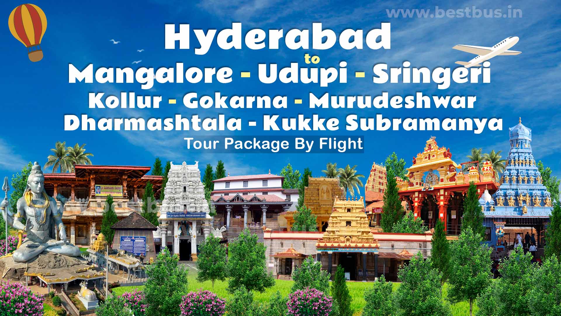 Hyderabad To Mangalore Udupi Sringeri Kollur Gokarna Murudeshwar Dharmashtala Kukke Subramanya Tour Package By Flight