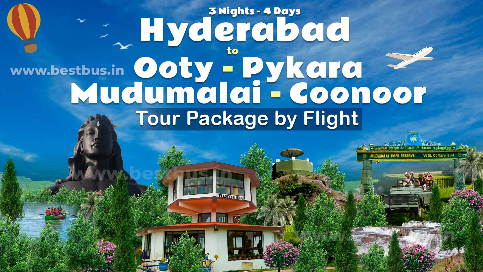 Hyderabad To Ooty-pykara Waterfalls-mudumalai-coonoor Tour Package By Flight