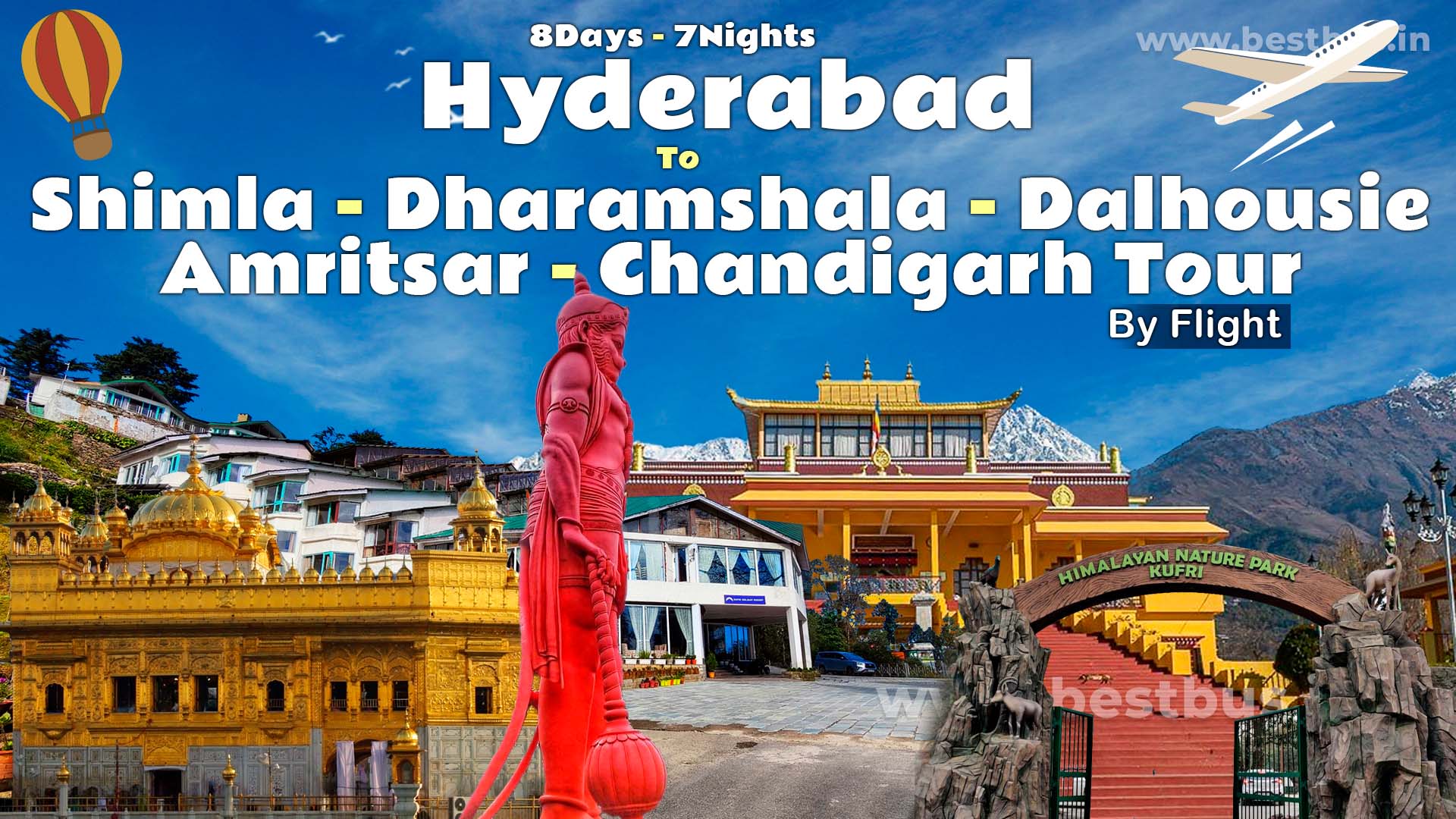 Hyderabad To Shimla-dharamshala-dalhousie-amritsar-chandigarh Tour Package By Flight