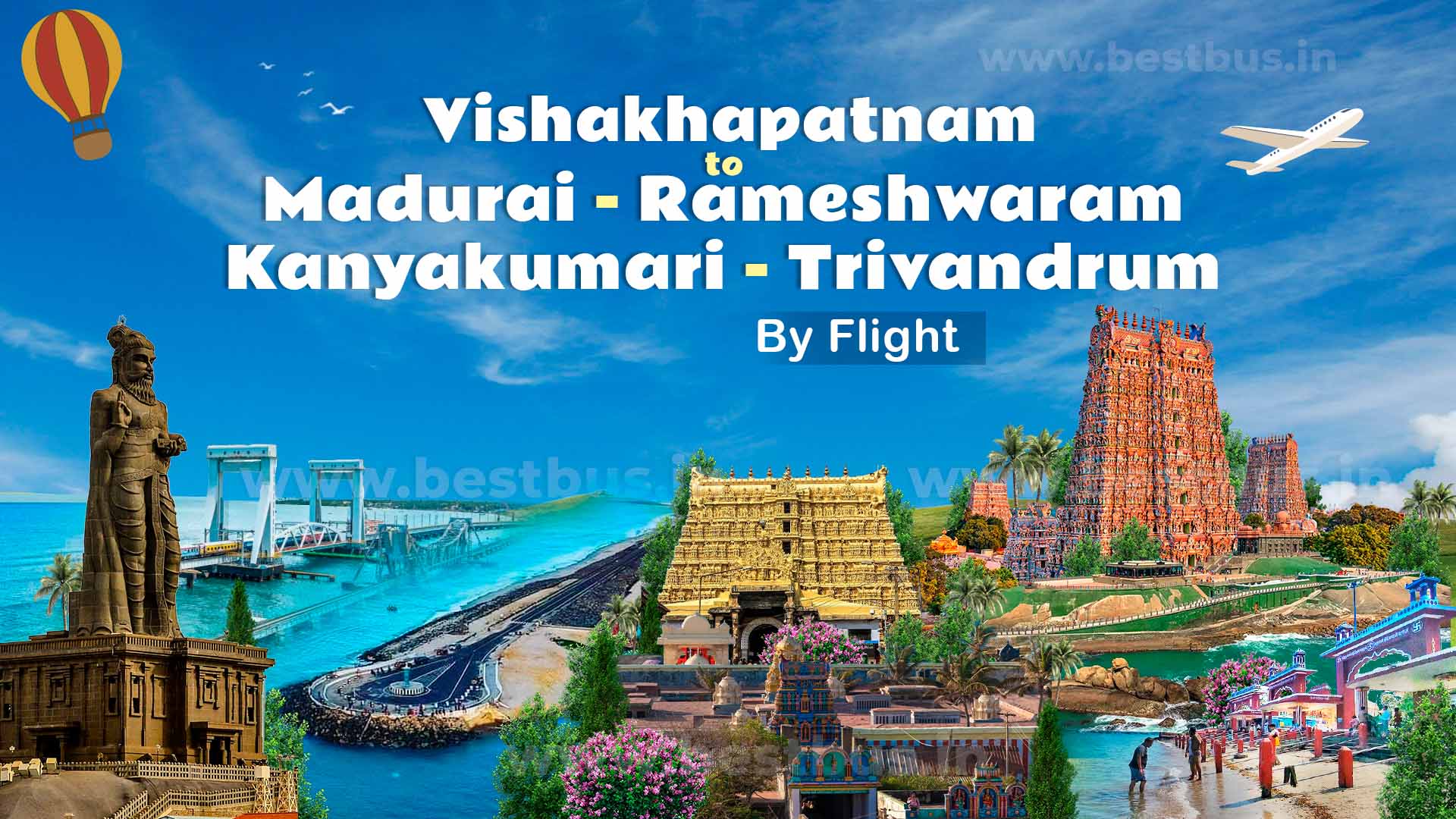Madurai Rameshwaram Kanyakumari Trivandrum Tour Package From Vishakhapatnam By Flight