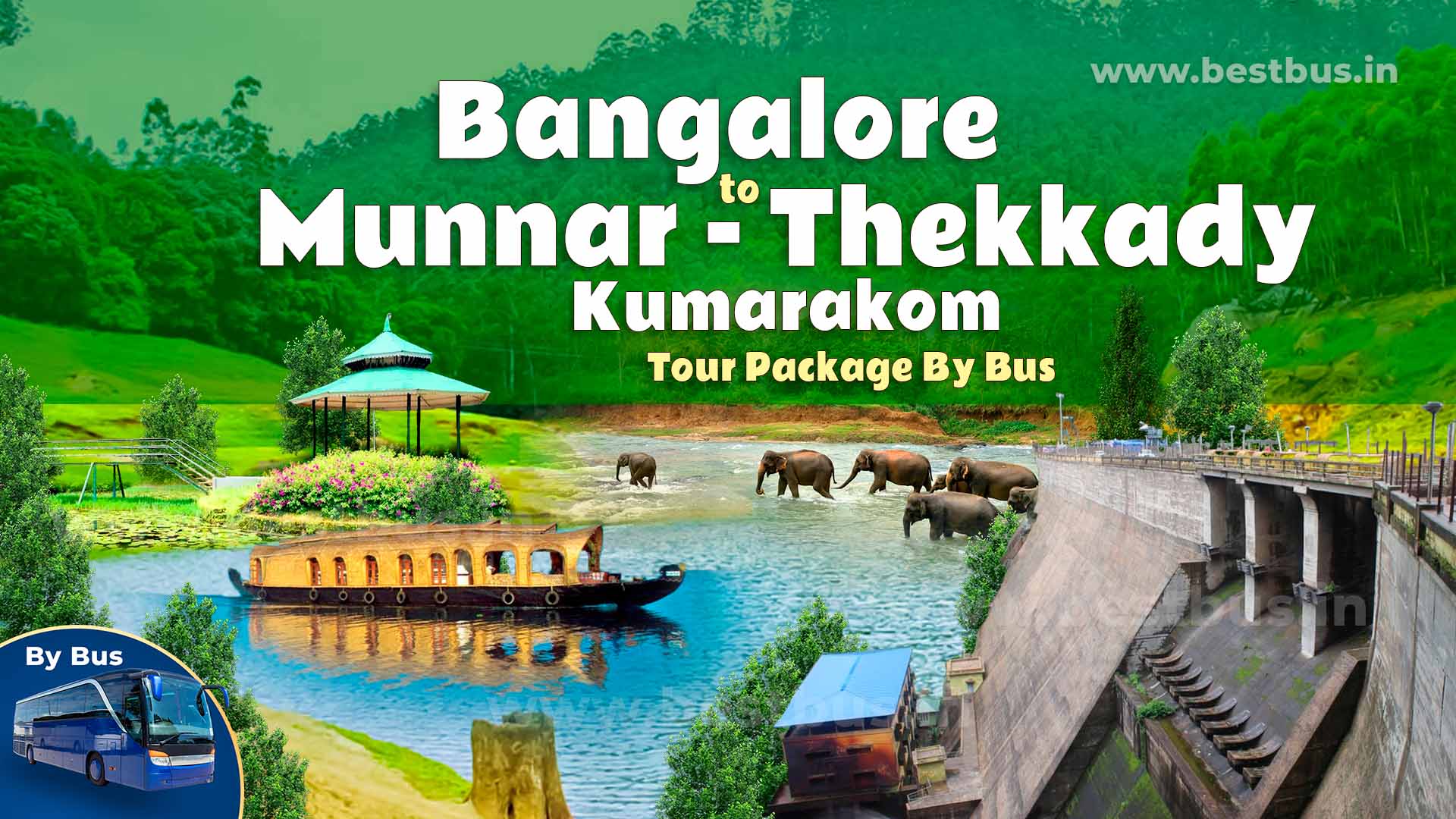 Munnar-Thekkady-Kumarakom Tour Package From Bangalore