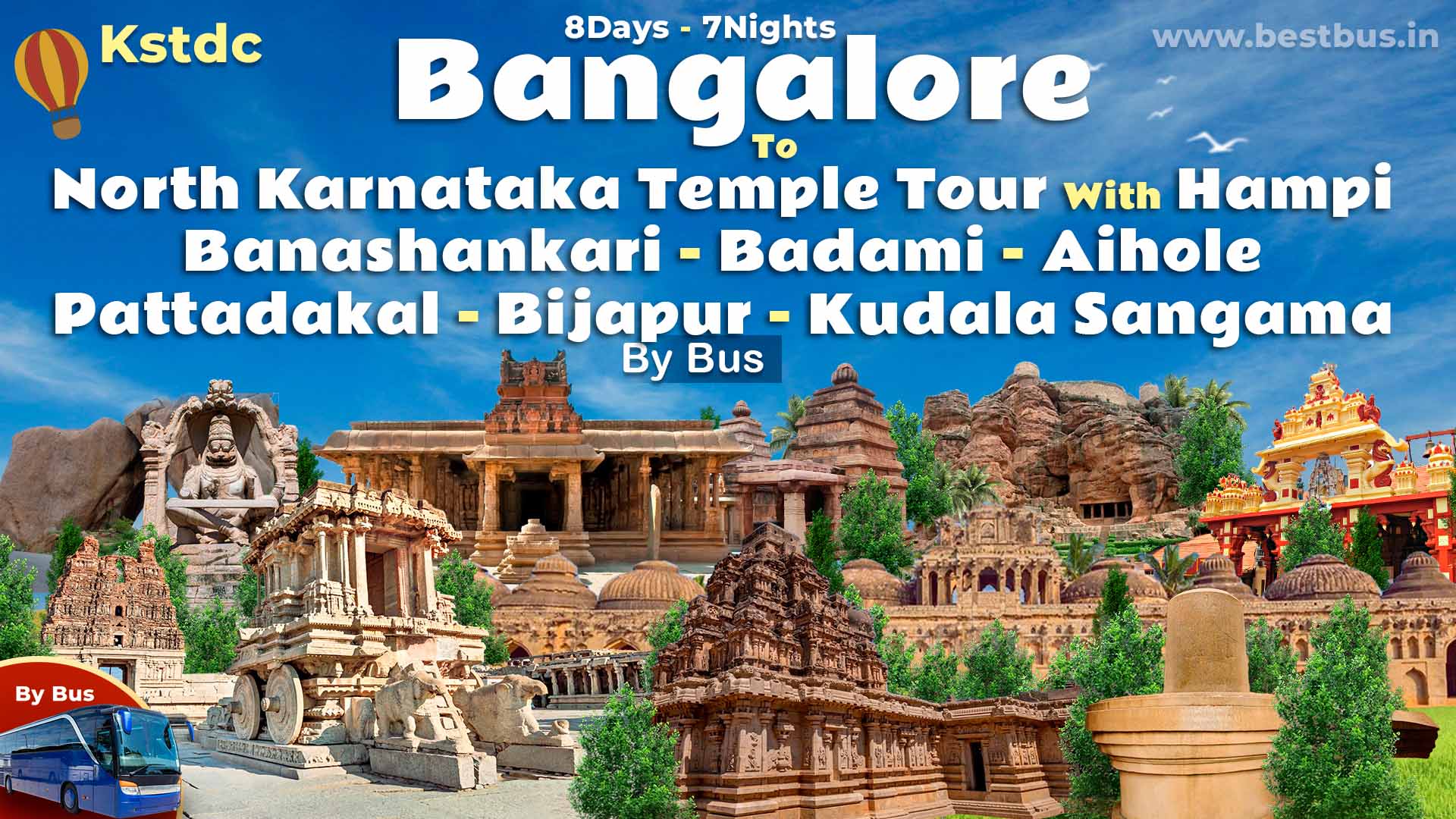 North Karnataka Temple Tour With Hampi-banashankari-badami-aihole-pattadakal-bijapur-kudala Sangama From Bangalore