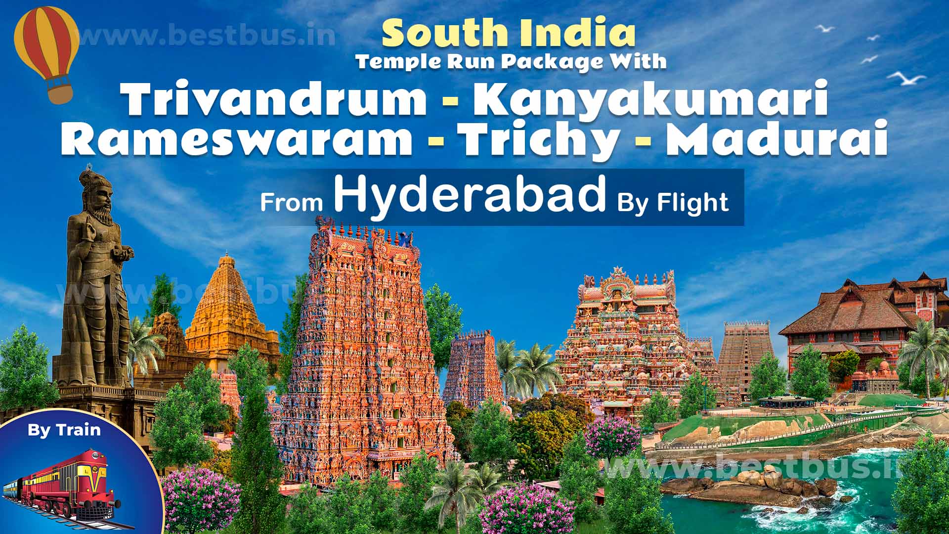 South India Temple Run Package With Trivandrum Kanyakumari Rameswaram Trichy Madurai From Hyderabad By Flight