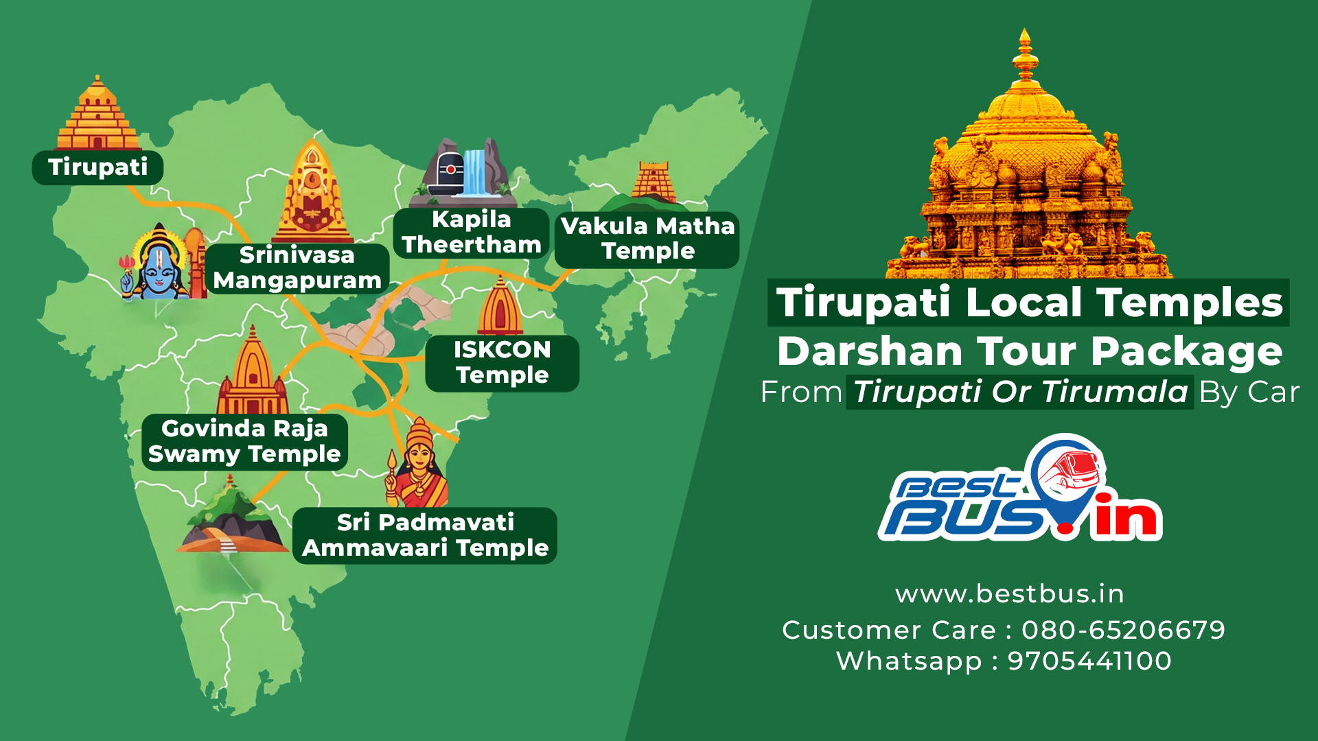 Tirupati Local Temples Darshan Tour Package From Tirupati Or Tirumala By Car